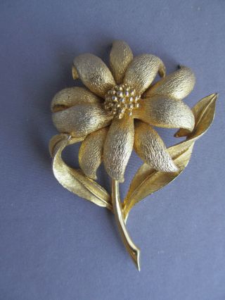 3d Vintage 8961p Marcel Boucher Gold Toned Flower Brooch Pin
