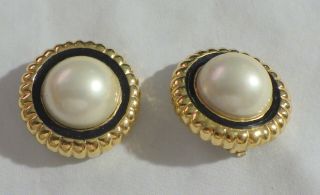 Ciner Vintage Clip Earrings W,  Enamel & Faux Dome Earrings