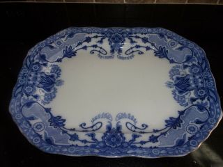 Large Antique Burgess & Leigh Raleigh Flow Blue China Platter,  13.  5 " X 17.  25 "