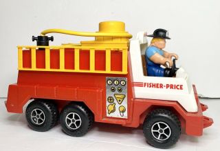 Vintage 1983 Fisher Price Husky Helper Fire Truck Toy With Water Pump & Figure