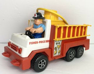 Vintage 1983 Fisher Price Husky Helper Fire Truck Toy With Water Pump & Figure 2
