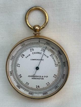 Fine Gilded Brass Compensated Pocket Barometer Altimeter By John Barker London.