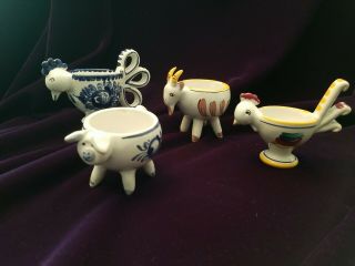 Set Of 4 Vintage Animal Egg Cups Hand Painted Made In Czech Republic - Adorable