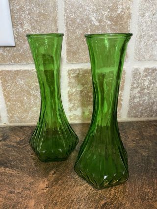 Hoosier Glass 4063 - C Bud Vase 6 " Green Hex Bottom Mcm Vintage 2