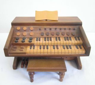 Vintage Childs Organ Piano Wood Wooden Toy Miniature Bench Music Rack Nr