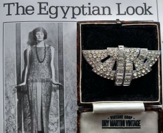 Antique Art Deco 1920s Egyptian Revival Scarab Rhinestone Dress Fur Clip Bridal