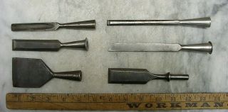 Old Tools,  6 Vintage Wood Chisels,  5 Unbranded,  Various Styles & Sizes,  L@@k