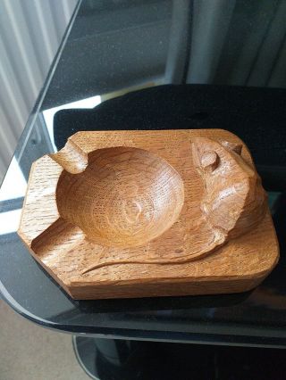 Robert Thompson Mouseman Hand Carved Oak Ashtray in. 3