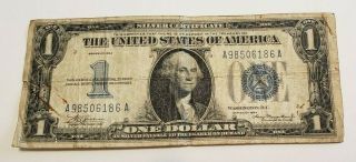 Vintage 1934 $1 Silver Certificate One Dollar Bill Blue Seal " Funny Back "