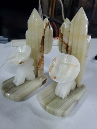 Vtg Mexican Siesta Saguaro Cactus Onyx Marble Carved Stone Bookends 7 "
