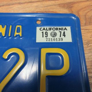 1973 - 1974 CALIFORNIA LICENSE PLATES - MATCHED SET - 85 542P - BLUE W/ YELLOW 3