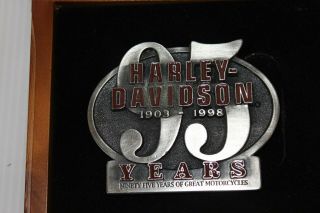 Harley - Davidson 95th Anniversary Belt Buckle In Wood Presentation Case