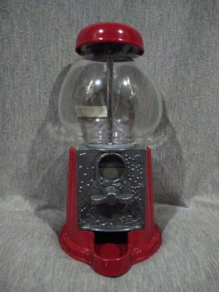 Vintage 1985 Carousel Bubble Gum Ball Machine Glass Globe Red Metal No 96 Petite
