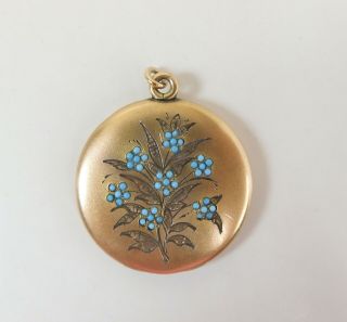 Antique Gold Filled H & H Locket With Inlaid Persian Turquoise