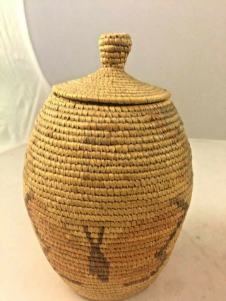Antique Alaska Eskimo Indian Hand Coiled Basket - Patina