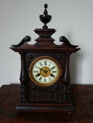 Antique Late 19th Century HAC Carved Oak Cased Mantel Clock (Hamburg American) 2