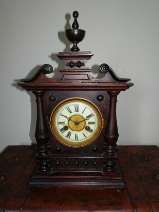 Antique Late 19th Century HAC Carved Oak Cased Mantel Clock (Hamburg American) 3