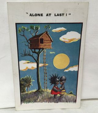 Vintage Black Americana Valentine Post Card - Couple Alone At Last - London