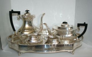 Vintage Sheffield Silverplate Silver Plate Coffee Tea Serving Set & Tray England