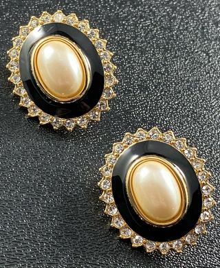 Monet Vintage Clip Earrings Faux Pearls Crystal Rhinestones Gold Tone Lot2