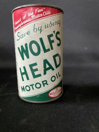 Vintage Wolf " S Head Motor Oil Advertising Can For Razors Or Still Bank.