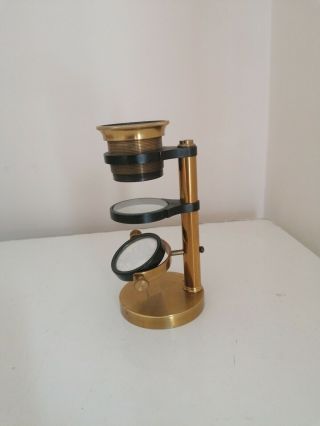 Antique 19th Century Brass Portable Field Microscope In Mahogany Box