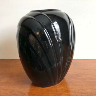 Vintage 1980s Art Deco Style Black Ceramic Vase 8 " Taiwan 80s Home Decor