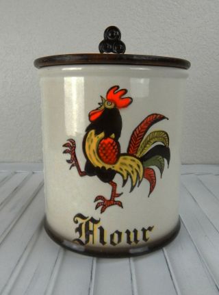 Vintage Metlox Poppytrail Red Rooster Flour Canister Provincial 10 "