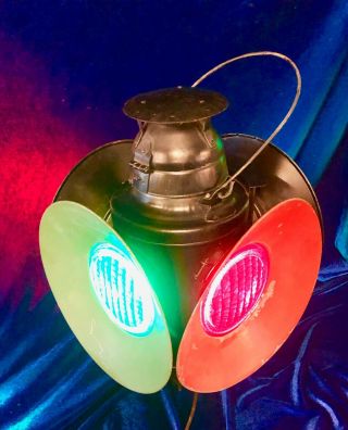 Vintage Railroad Handland Signal Light 4 Way Lantern (stop On Each Lens) No Res