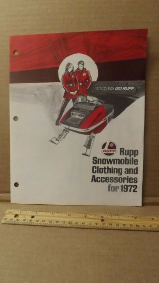 Vtg 1972 Rupp Snowmobile Clothing & Accessories Brochure Boots Hats Tach Suit