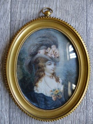 Lovely Large Antique Late 19th Century Elegant Lady Miniature Portrait 1880 