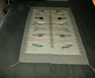 Vintage Mexican Tree Of Life/Birds Woven Wool Rug Soft Colors 2