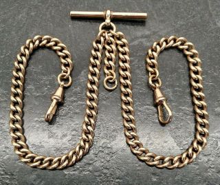 Antique Rolled Gold Curb Link Double Albert Pocket Watch Chain.