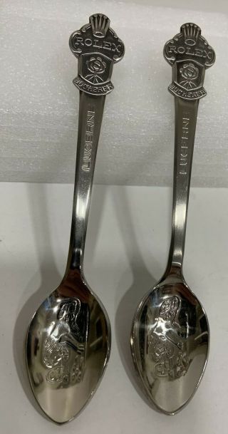 Pair Vintage Rolex Spoons Bucherer Of Switzerland Lucerne Silverplate Lion