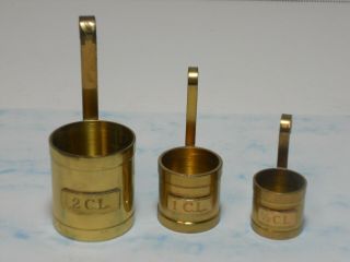 Vtg Set Of 3 Solid Brass Measuring Cups With Handles