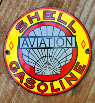 Vintage Shell Aviation Gasoline 6 " Porcelain Enamel Sign,  Store Ad Gas Station