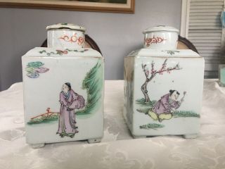 hand - painted Antique Chinese porcelain tea jars with lids 浅绛彩 2