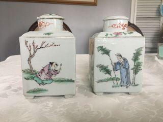 hand - painted Antique Chinese porcelain tea jars with lids 浅绛彩 3