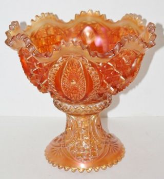 Antique Northwood Marigold Carnival Glass Punch Bowl - Memphis Pattern - N Mark