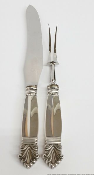 Ultra Long Georg Jensen Acanthus Sterling Silver Carving Set Fork Knife