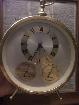 Vintage Bulova Desk Mantle Quartz Clock Hygrometer - Temperature B1782 Japan Look
