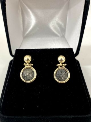 Antique Ancient 14k Coin Earrings Yellow Gold