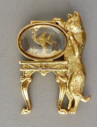Vintage 1928 Jewelry Company Cat With Fish Bowl Pin Brooch