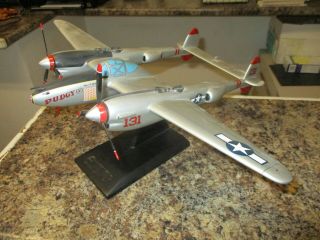 Vintage Wood Desk Top Model Of P - 38 Ww2 Fighter Plane W.  Base Put Out By Danbury