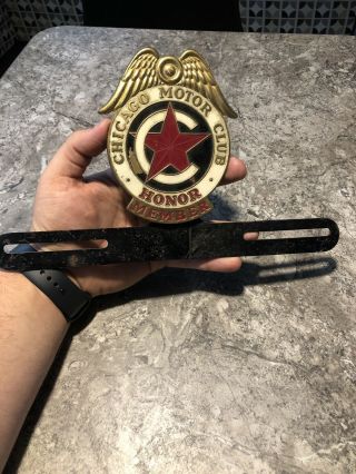 Vintage Aaa Chicago Motor Club Honor Member License Plate Topper Badge
