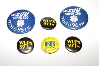 6 Vintage Wzuu 96 Fm Wlpx 97 Fm Krqr 97.  3 Fm Radio Station Promo Pinback Buttons