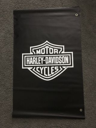 Harley - Davidson Nos Black & White Bar & Shield Outdoor Banner 48 " X 30 " / 2sided