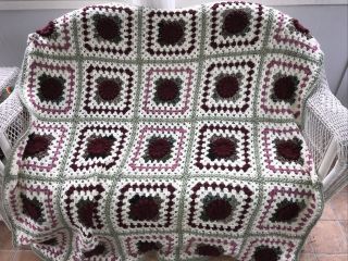 Vintage Handmade Crochet Blanket Afghan Granny Square 3d Rose 52x86 Couch