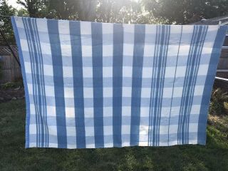 Vintage Blue Plaid Fleece Blanket Cotton Blend Twin Size