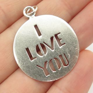 925 Sterling Silver Vintage " I Love You " Round Pendant